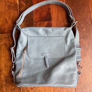SYRENA SK 19 POWDER BLUE CONVERTIBLE BAG TO BACKPACK GENUINE PEBBLE LEATHER